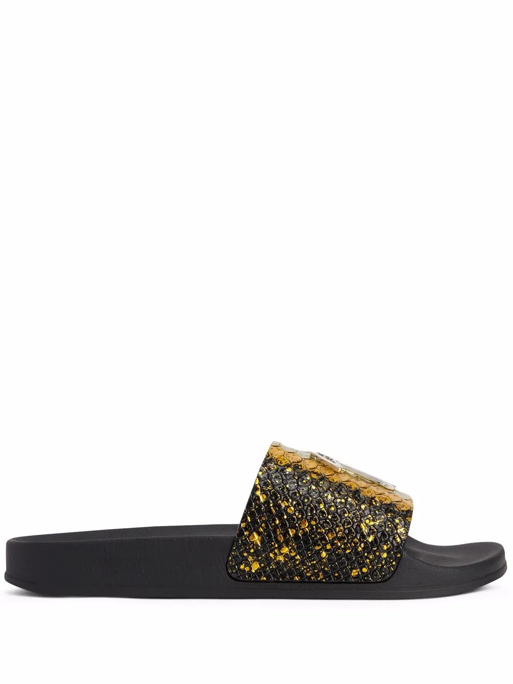Men Giuseppe Zanotti Brett Metallic Crocodile-effect Slides 3 Men Giuseppe Zanotti Brett Metallic Crocodile-effect Slides