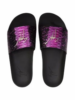 Men Giuseppe Zanotti Brett Crocodile-embossed Metallic Sliders -Giuseppe Zanotti 17713131 37298410 1000